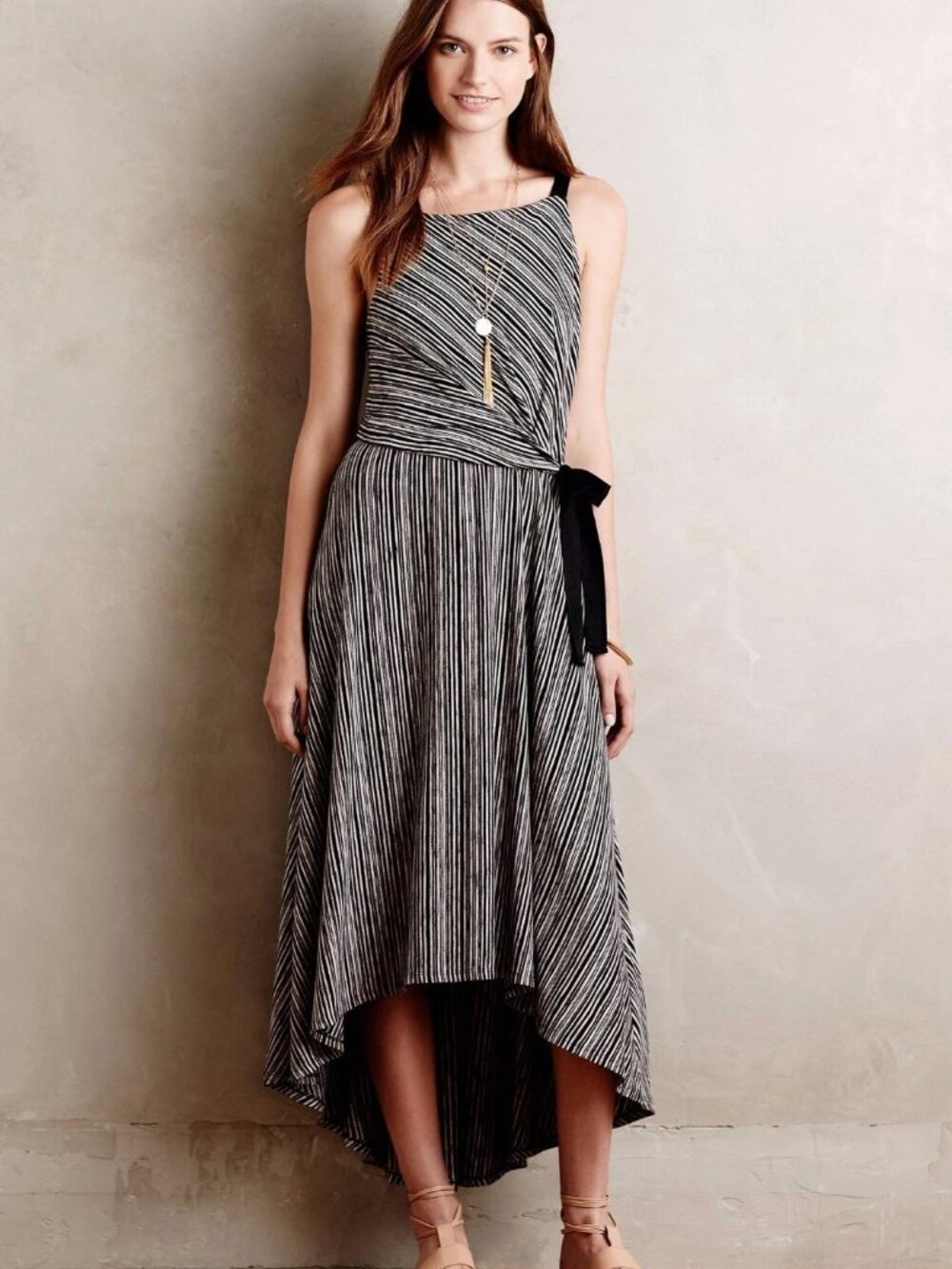 Maeve Anthropologie Salsola Black Cream Asymmetric High‎ Low Faux Wrap Dress XS